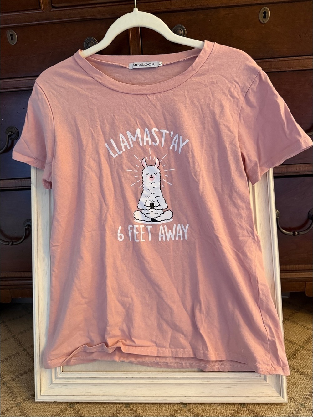MISSLOOK pink graphic yoga themed T-shirt L.